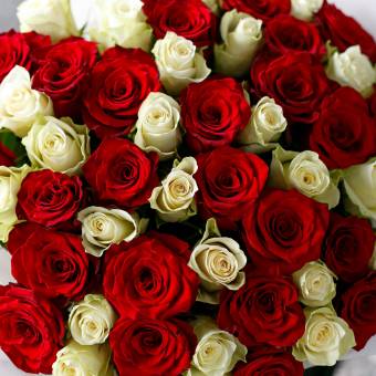 Букет из 51 красной и белой розы 50 см (Кения)