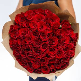 Набор размер L с букетом 51 роза Россия (40 см)