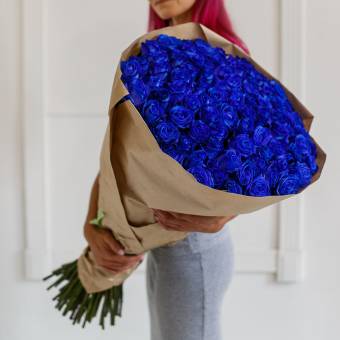 Букет из 101 синей розы 70 см (Эквадор)