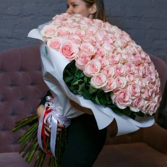 Букет из 101 розовой розы 70 см (Эквадор)